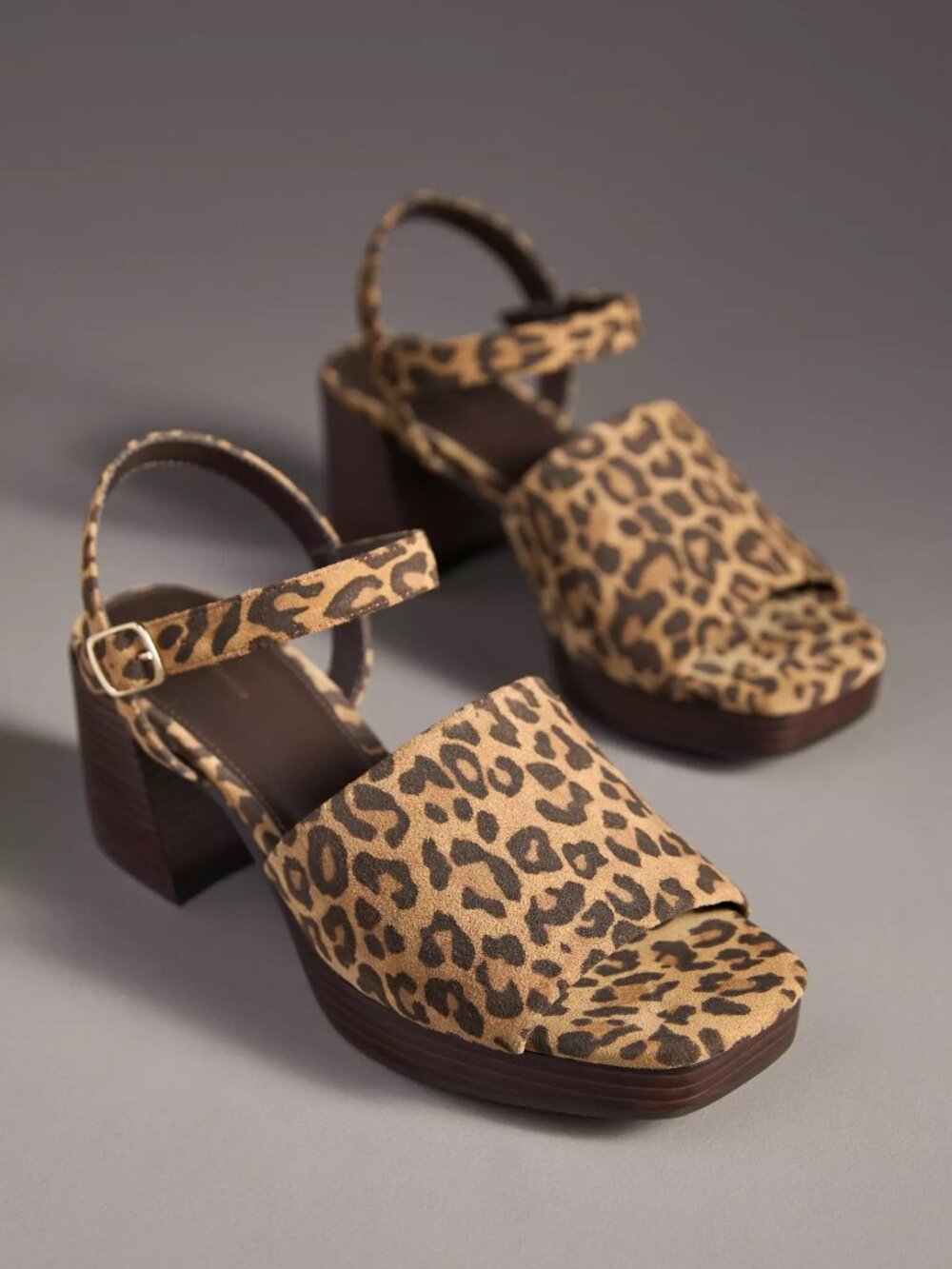 By Anthropologie Buckle Open-Toe Block Heels in Cheetah